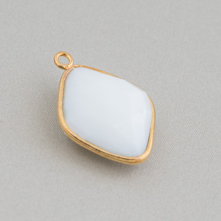 Connettore Componente Cabochon Incastonato Di Cristalli Rombo 17x22mm Con 1 Anellino 10pz Dorato Bianco