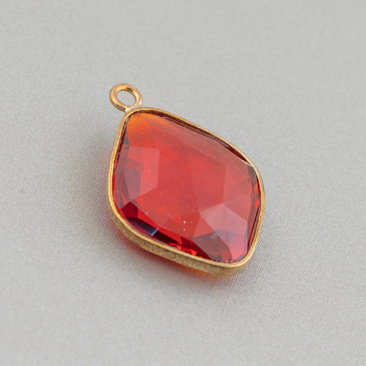 Cabochon Composant Connecteur Ensemble De Cristaux Losange 17x22mm Avec 1 Anneau 10pcs Rouge Doré