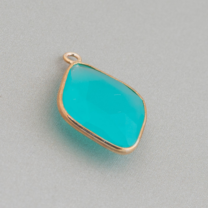 Cabochon-Verbindungsstück-Set aus Kristallen, Rhombus, 17 x 22 mm, mit 1 Ring, 10 Stück, golden, türkis
