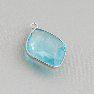 Cabochon-Verbindungsstück-Set mit 17 x 22 mm Rhombus-Kristallen mit 1 Ring, 10 Stück, rhodiniert, Aqua