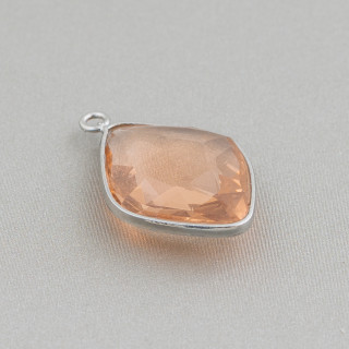 Cabochon Component Connector Set with Rhombus Crystals 17x22mm With 1 Ring 10pcs Rhodium Plated Champagne