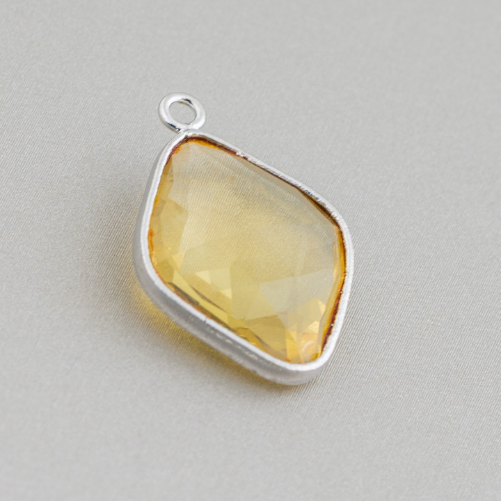 Cabochon-Komponentenverbinder-Set mit 17 x 22 mm Rhombus-Kristallen mit 1 Ring, 10 Stück, gelb rhodiniert