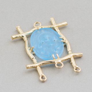 Cabochon Component Connector Σετ σε Burma Jade Oval 28x38mm 10τμχ Χρυσό γαλάζιο