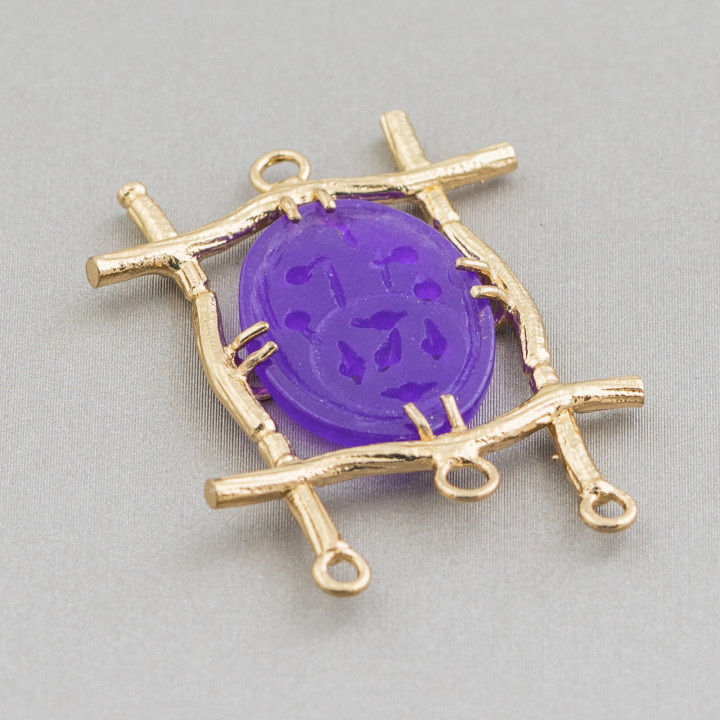 Burmesische Jade Cabochon Komponentenverbinder Oval 28x38mm 10 Stück Golden Purple