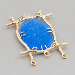 Jade Birman Cabochon Composant Connecteur Ovale 30x47mm 8pcs Doré Bleu