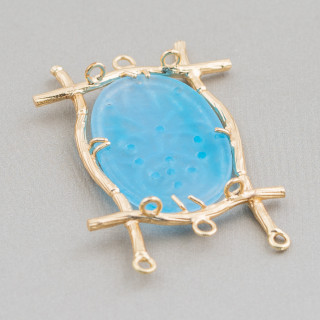 Cabochon-Komponenten-Verbindungssatz aus birmanischer Jade, oval, 30 x 47 mm, 8 Stück, golden, himmlisch