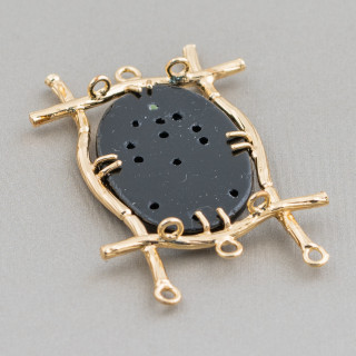 Cabochon Component Connector Σετ σε Burma Jade Oval 30x47mm 8τμχ Χρυσό Μαύρο