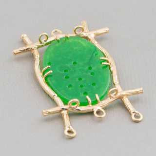 Cabochon-Verbindungsstück-Set aus birmanischer Jade, oval, 30 x 47 mm, 8 Stück, goldgrün