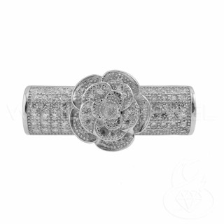 Verbindungselement aus 925er Silberrohr mit Blume und Zirkonia 07x24mm 1pc Rhodium