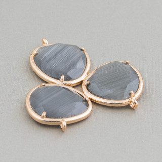 3 Stone Cat's Eye Bronze Component Connector 3pcs Grey