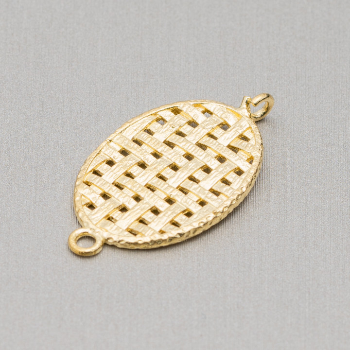 Connettore Componente Di Bronzo Ovale Con Intreccio A Cesto 15x28mm 24pz
