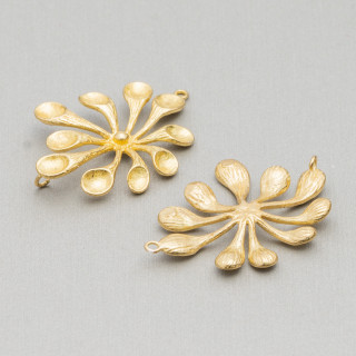 Connecteur Composant Bronze Brossé Fleurs 2 Anneaux 23x33mm 26pcs Doré