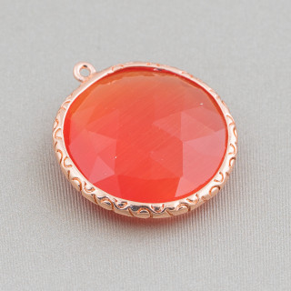 25 mm runder Katzenauge-Messing-Komponentenverbinder mit 1 Ring, 10 Stück, Roségold, Orange