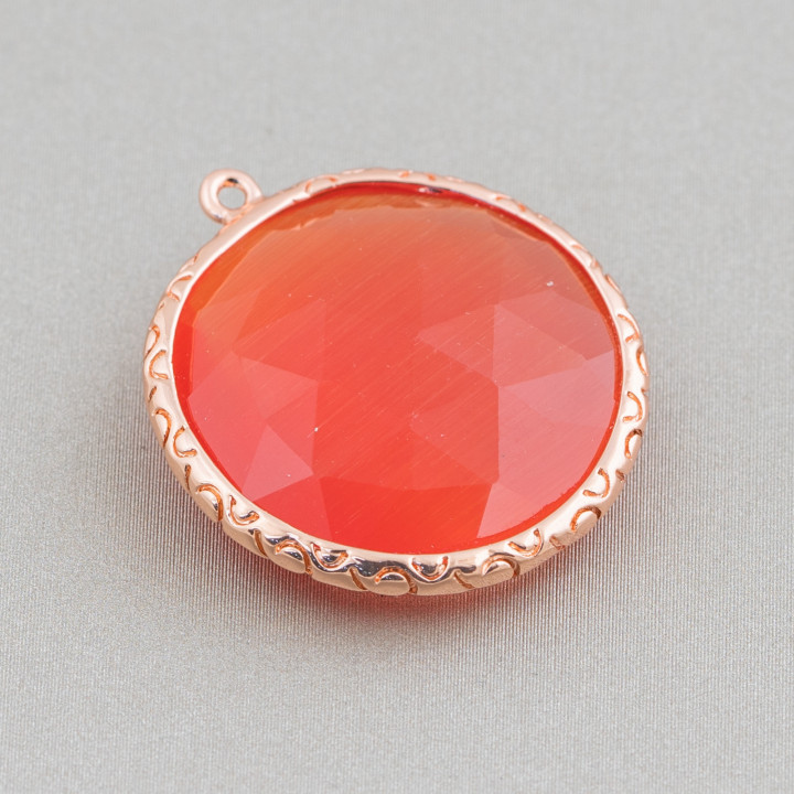 Connettore Componente Di Ottone Di Occhio Di Gatto Tondo 25mm Con 1 Anellino 10pz Oro Rosa Arancio