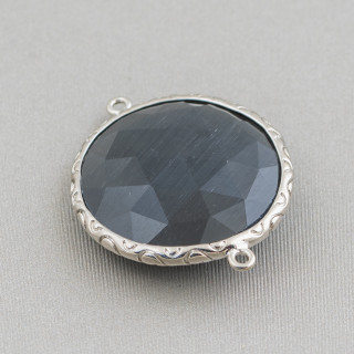 Conector de componente de latón de ojo de gato redondo de 25 mm con 2 anillos 10 piezas gris oscuro chapado en rodio