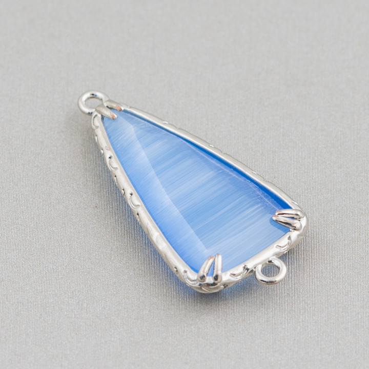 Connecteur Composant Laiton Triangle Oeil de Chat 15x28mm Avec 2 Anneaux 10pcs Bleu Rhodium