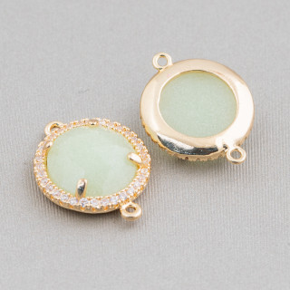 Connettore Componente Di Ottone Con Cristalli Incastonati Tondo E Zirconi 15mm 10pz Dorato Fluo