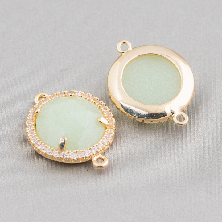 Connettore Componente Di Ottone Con Cristalli Incastonati Tondo E Zirconi 15mm 10pz Dorato Fluo