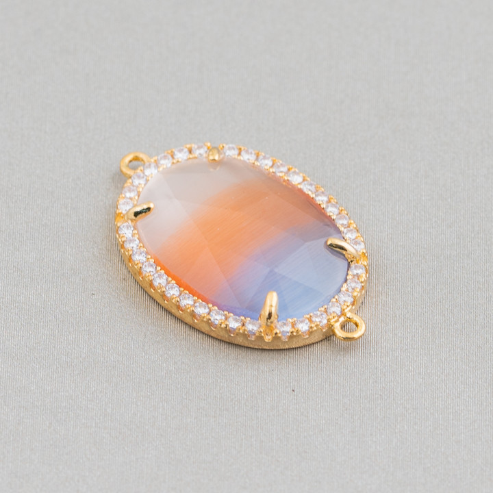 Brass Component Connector with Set Crystals and Zircons 15x20mm 10pcs Blue Orange White Golden