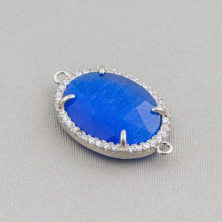 Messing-Komponentenverbinder mit eingebetteten Kristallen und Zirkonen 15 x 20 mm, 10 Stück, Rhodium und Blau