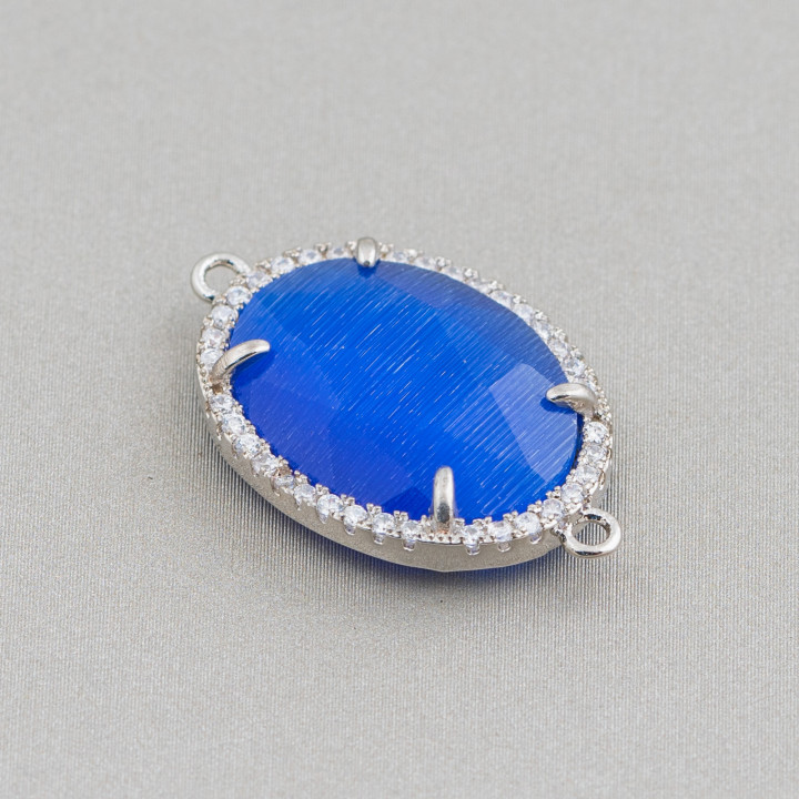 Messing-Komponentenverbinder mit eingebetteten Kristallen und Zirkonen 15 x 20 mm, 10 Stück, Rhodium und Blau