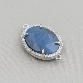 Connettore Componente Di Ottone Con Cristalli Incastonati E Zirconi 15x20mm 10pz Rodiato E Blu Zaffiro
