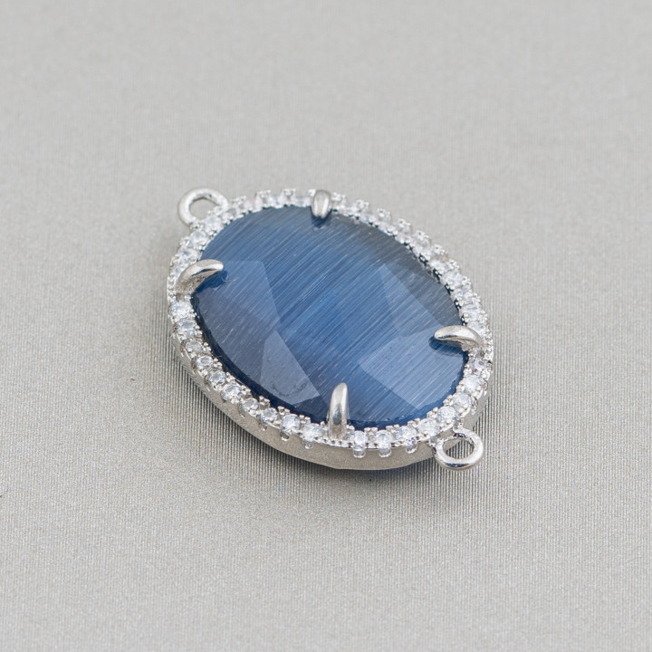 Connettore Componente Di Ottone Con Cristalli Incastonati E Zirconi 15x20mm 10pz Rodiato E Blu Zaffiro