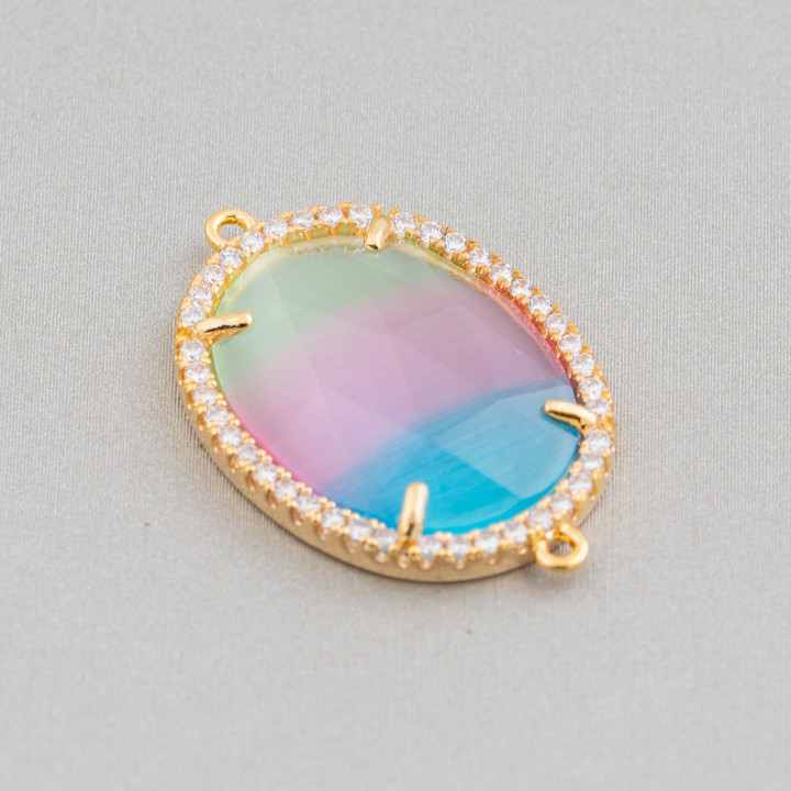 Brass Component Connector with Set Crystals and Zircons 18x28mm 10pcs Green Pink Blue Golden