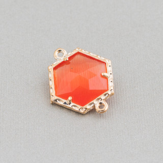 Messing-Komponentenverbinder mit Kristallen, Sechskant, 15 mm, 16 Stück, golden orange