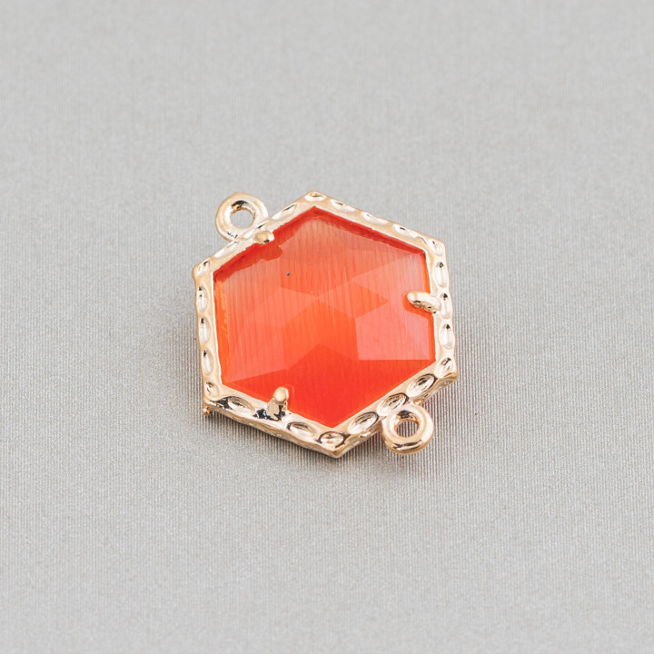 Connecteur Composant Laiton Avec Cristaux Set Hexagone 15mm 16pcs Doré Orange