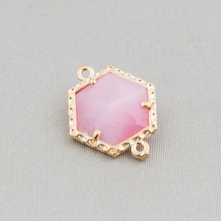 Conector Latón Componente Con Cristales Set Hexágono 15mm 16pcs Dorado Fucsia