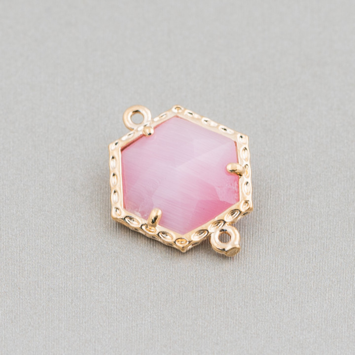 Connecteur Composant Laiton Avec Cristaux Set Hexagone 15mm 16pcs Doré Fuchsia