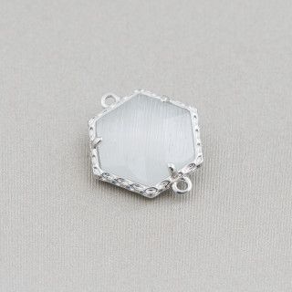 Conector de componente de latón con conjunto de cristales hexagonal 15 mm 16 piezas rodiado blanco