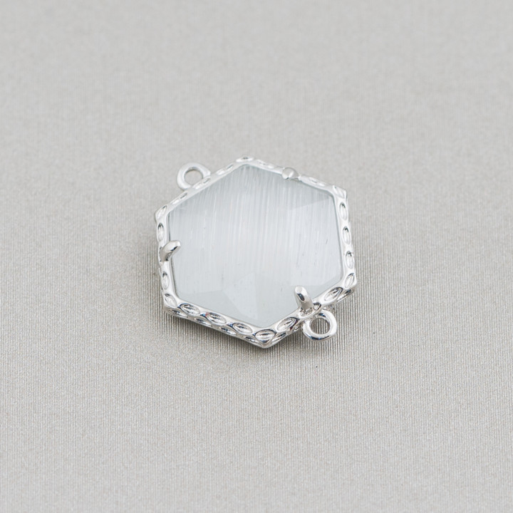 Connettore Componente Di Ottone Con Cristalli Incastonati Esagono 15mm 16pz Rodiato Bianco
