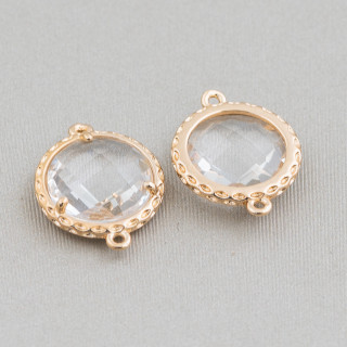 Ορειχάλκινος σύνδεσμος εξαρτημάτων με κρύσταλλα Σετ Στρογγυλό 14mm 20τμχ Χρυσό Διαφανές