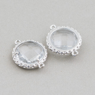 Brass Component Connector with Crystals Set Round 14mm 20pcs Rhodium Plated White