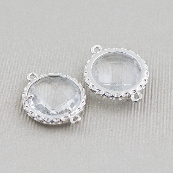 Connecteur de composant en laiton avec cristaux ronds sertis 14mm 20pcs plaqué rhodium blanc