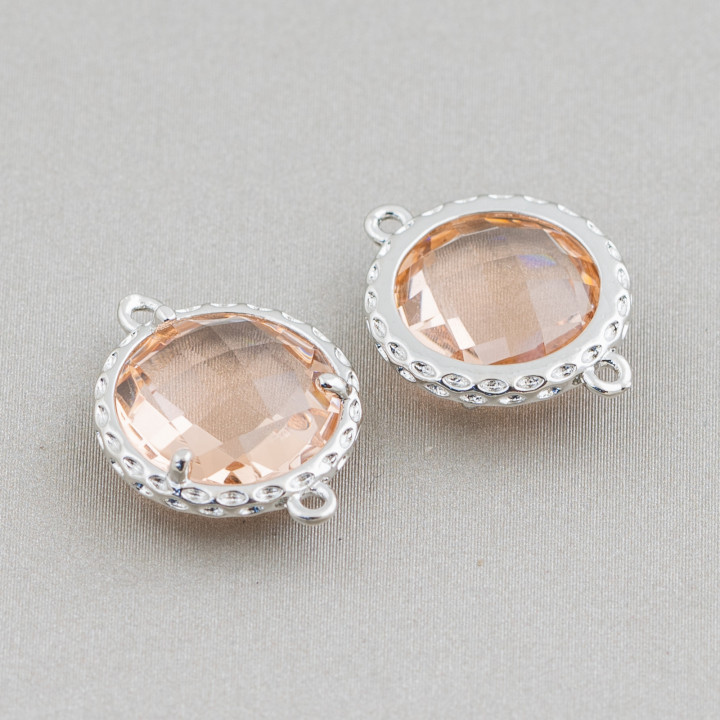 Connettore Componente Di Ottone Con Cristalli Incastonati Tondo 14mm 20pz Rodiato Champagne