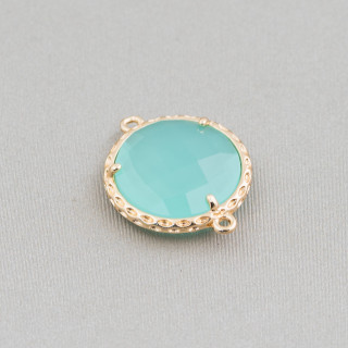 Messing-Komponentenverbinder mit runden Kristallen 16 mm 16 Stk. Golden Aqua