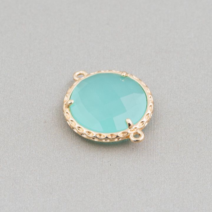 Connecteur de composant en laiton avec cristaux ronds 16mm 16pcs Golden Aqua