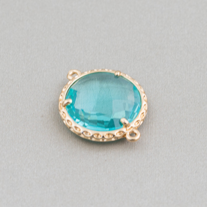 Messing-Komponentenverbinder mit runden Kristallen 16 mm 16 Stück Golden Celeste