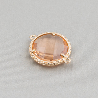 Conector de componente de latón con cristales redondos 16 mm 16 piezas Golden Champagne