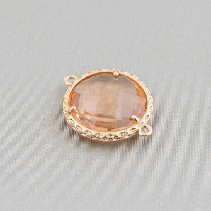 Connettore Componente Di Ottone Con Cristalli Incastonati Tondo 16mm 16pz Dorato Champagne