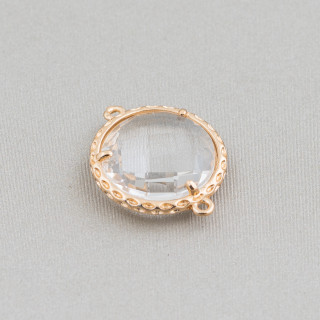 Brass Component Connector with Crystals Set Round 16mm 16pcs Golden Transparent