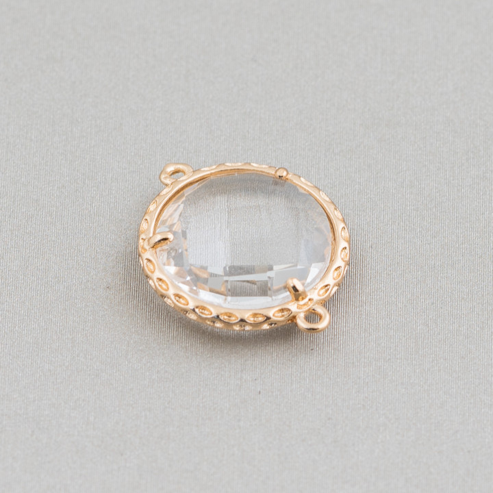Conector de componente de latón con juego de cristales redondo 16 mm 16 piezas transparente dorado