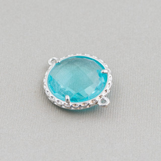 Messing-Komponentenverbinder mit Kristallen, rund, 16 mm, 16 Stück, himmlisches Rhodium