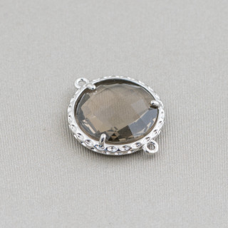 Connecteur Composant Laiton Avec Cristaux Incorporés Rond 16mm 16pcs Rhodium Fumé '