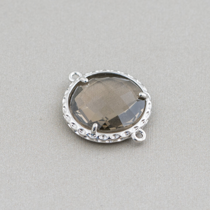 Connecteur Composant Laiton Avec Cristaux Incorporés Rond 16mm 16pcs Rhodium Fumé '