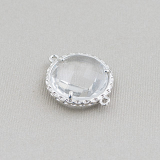 Messing-Komponentenverbinder mit Kristallen, rund, 16 mm, 16 Stück, transparent, Rhodium