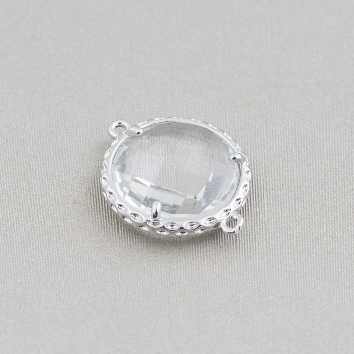 Connecteur Composant Laiton Avec Cristaux Rond 16mm 16pcs Rhodium Transparent